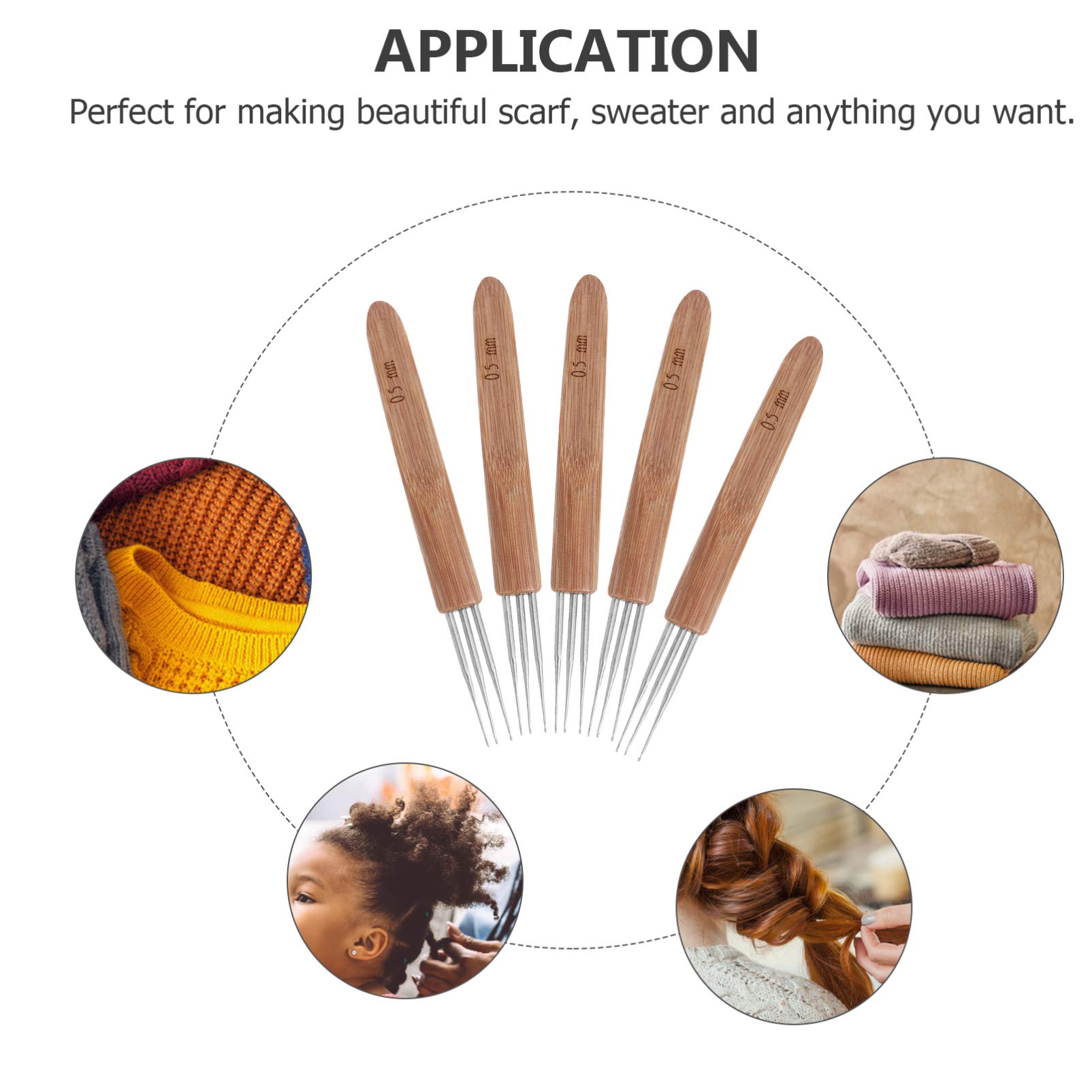 EXCEART 5pcs Wooden Crochet Hook Kit for Dreadlocks & Hair Extensions - Dread Braider, Hair Knitting Needles, Yarn Crochet Hooks, Wig Making Tools - Perfect for DIY Hair Braiding, Locs Maintenance & Styling