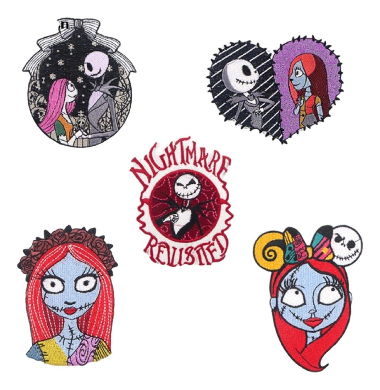 Nightmare Cartoon Christmas Characters Iron-On Patches Set of 5 - Embroidered Halloween & Holiday Decor for Jackets, Bags, DIY Crafts