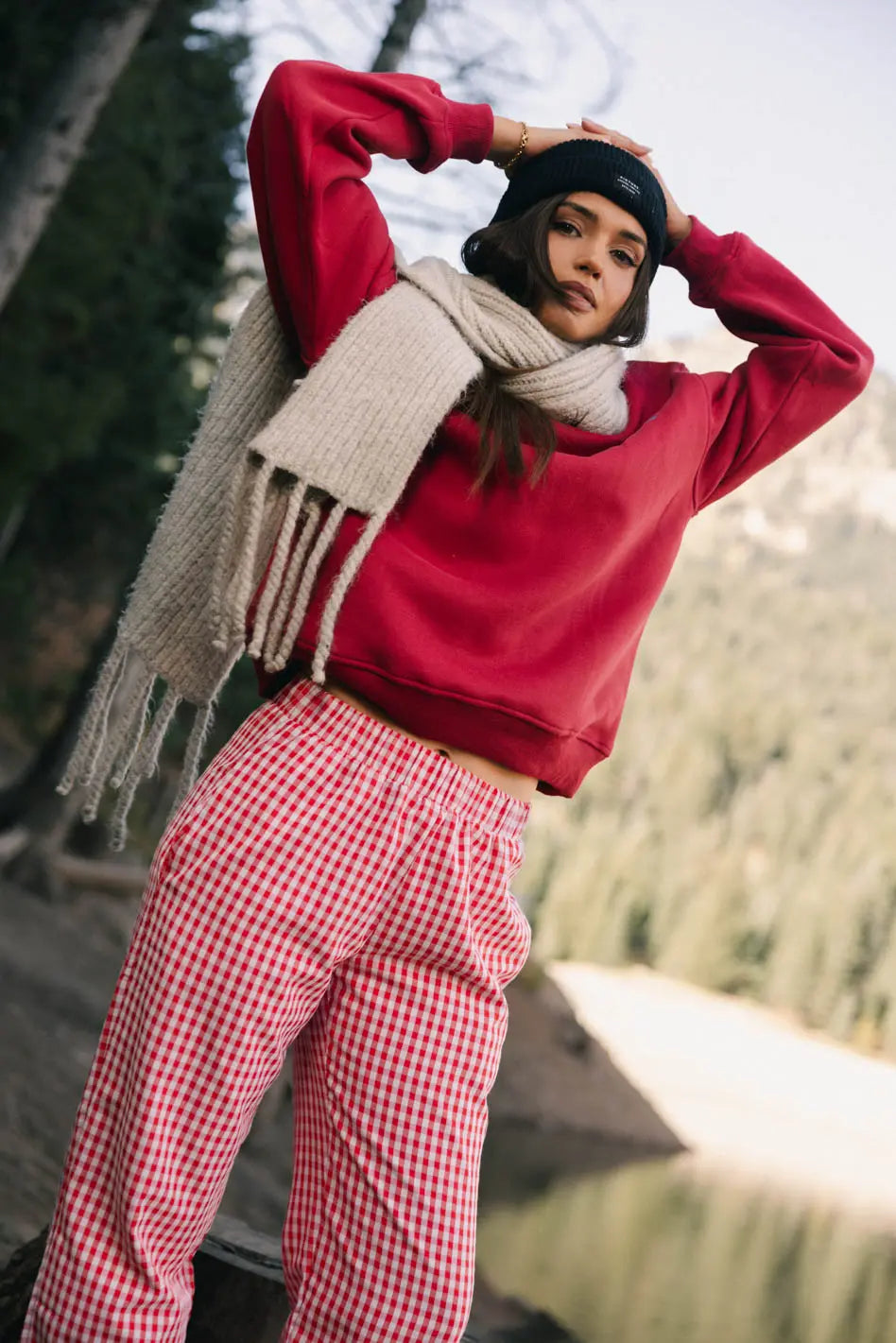 Aspen Ski Camp Crewneck Sweatshirt - Red Winter Pullover for Skiing, Snowboarding & Outdoor Adventures