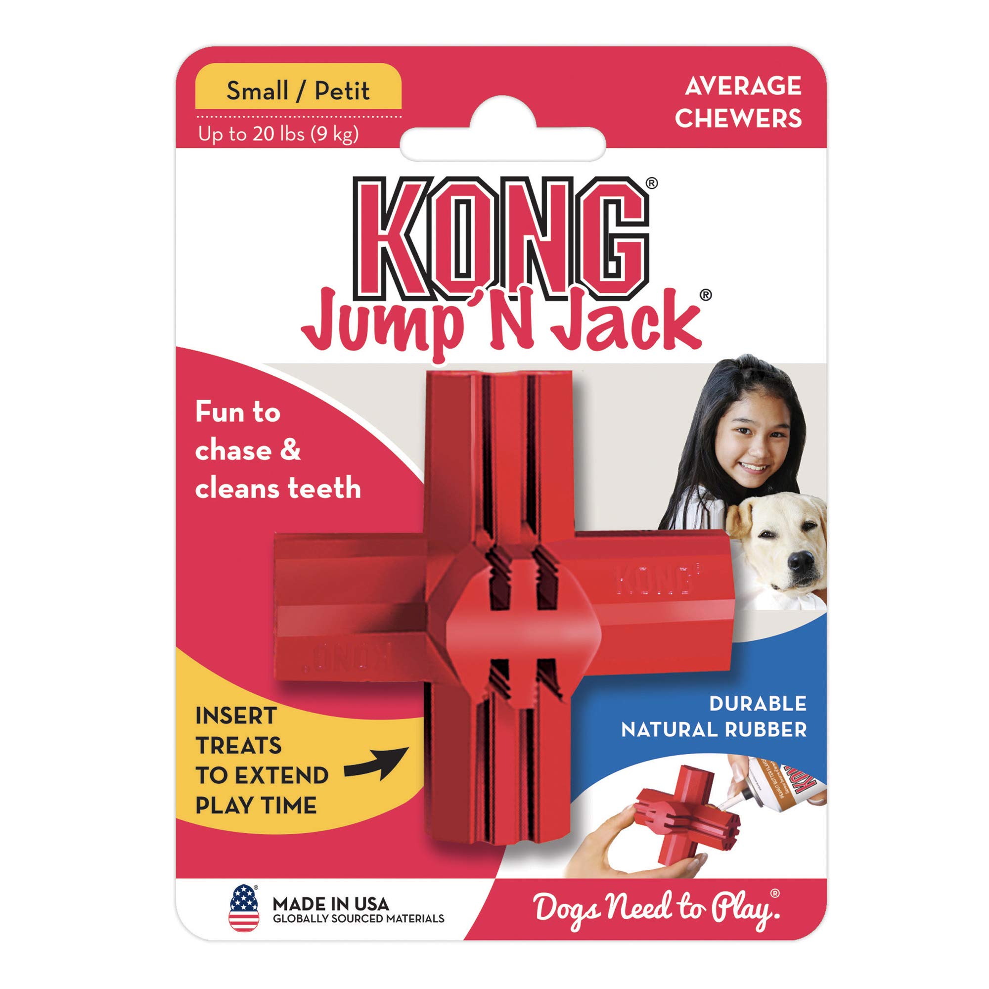 KONG Jump'N Jack Small Dog Toy with Easy Treat Peanut Butter - Interactive Treat Dispensing Chew Toy for Puppies & Small Breeds - Perfect for Boredom Relief & Mental Stimulation During Playtime, Training, or Alone Time