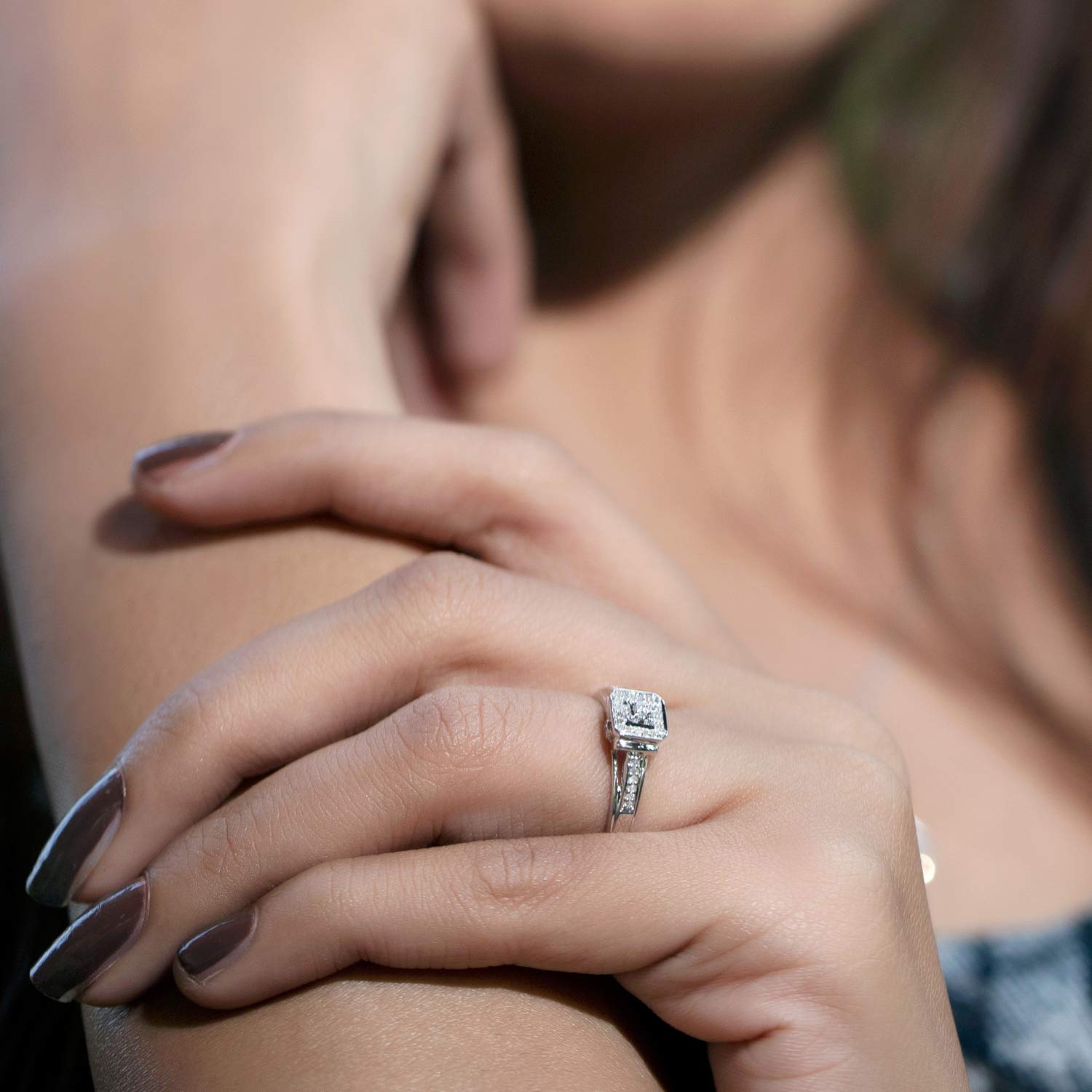 Dazzlingrock 0.15ctw Sterling Silver Round Diamond Women's Square Engagement Ring - Size 5.5 - Perfect for Proposals, Anniversaries & Special Occasions