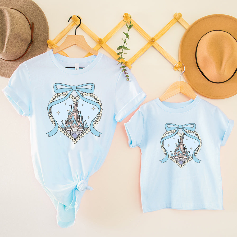Coquette Fairytale Castle Matching Couple T-Shirts - Romantic Disney-Inspired Outfits for Date Nights & Theme Parks