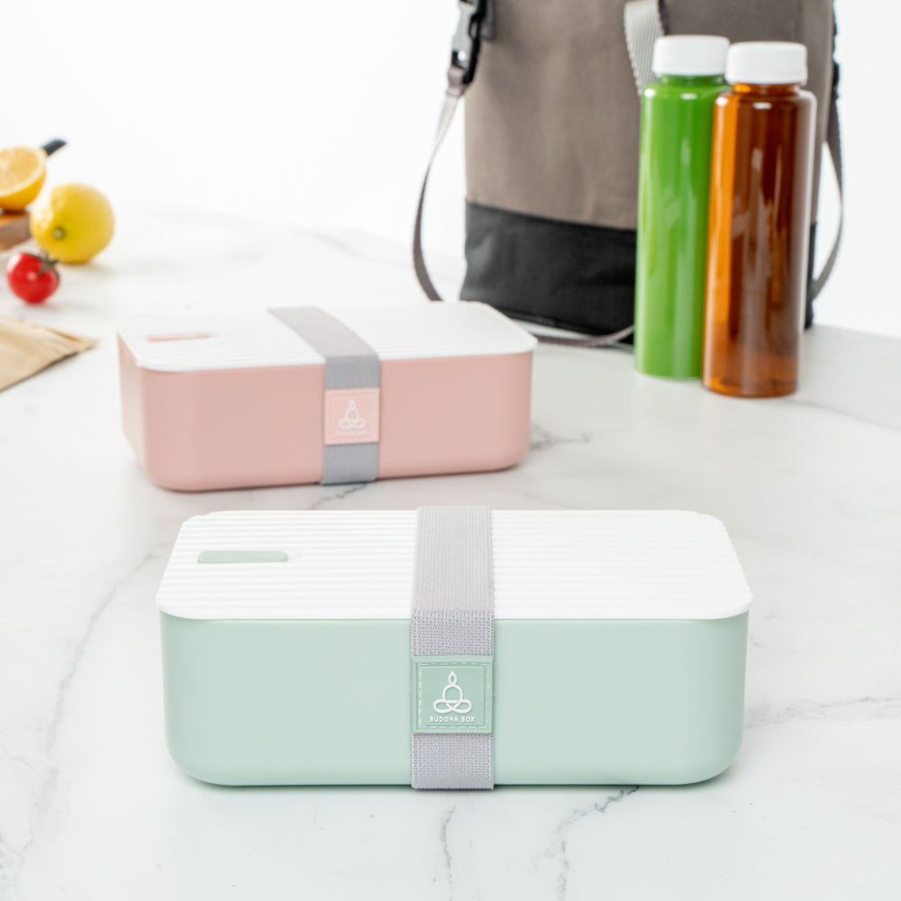 Bento Tek 34 oz Eco-Friendly Green Buddha Lunch Box with Secure White Lid - 7.5