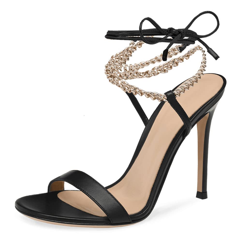 AIpOGn Women's Slingback Sandals - Round Toe Open Toe Stiletto PU Leather High Heels (12CM) with Ankle Strap for Summer, Parties, Weddings & Evening Events