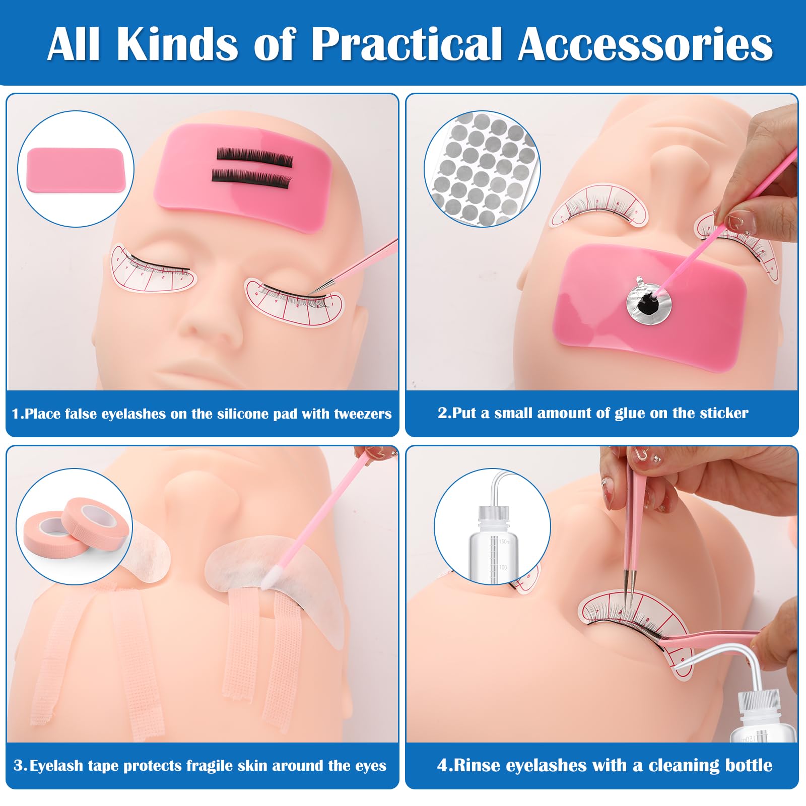 Professional Eyelash Extension Kit for Beginners - Complete Lash Training Set with Mannequin Head, Lash Fan, Extension Glue & Remover | Perfect for Home Practice & Salon Training | DIY Eyelash Extension Starter Kit
