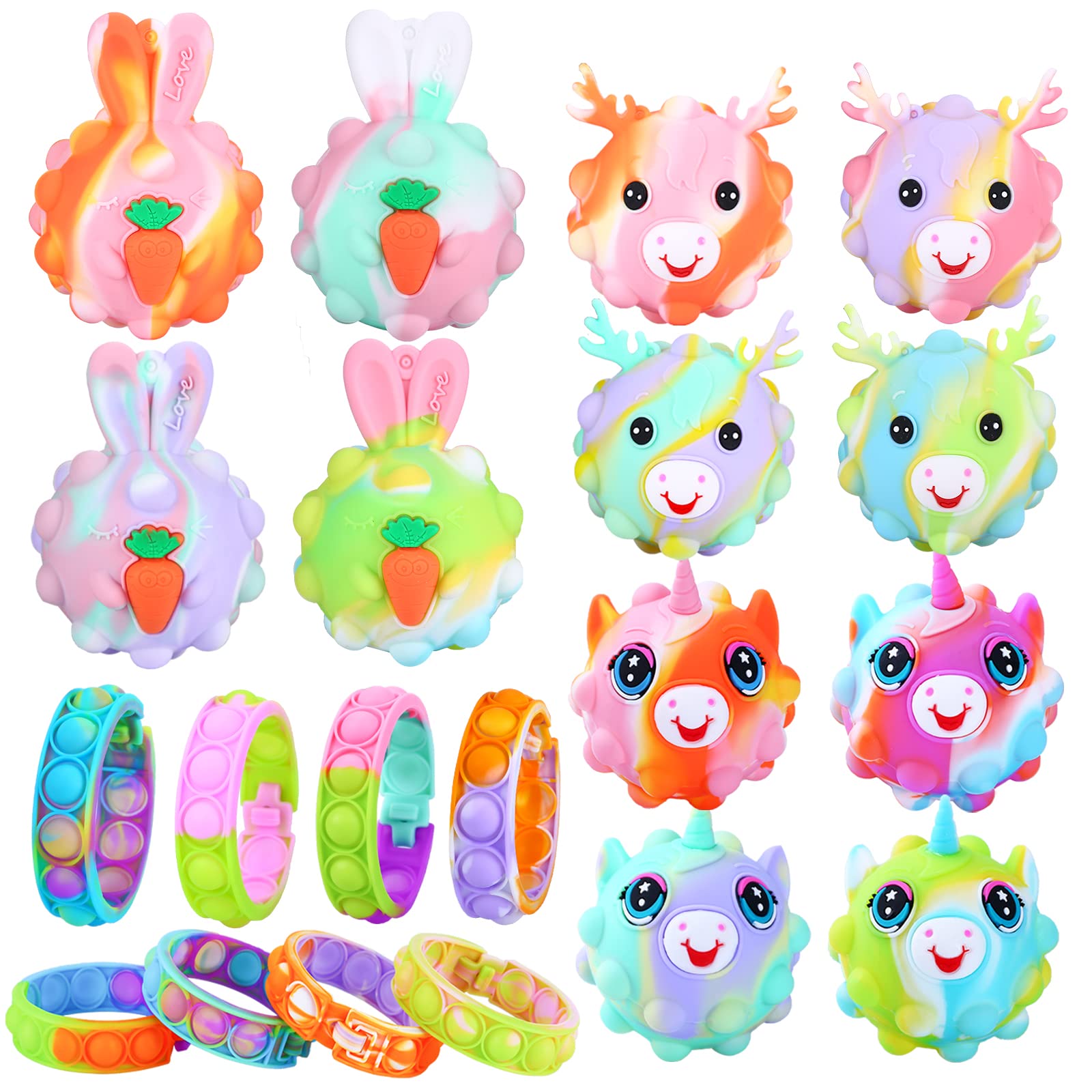 Easter Basket Stuffers for Kids - Squishy Animal Pop Stress Balls & Unicorn Fidget Toys - Easter Goodie Bag Fillers - Perfect for Easter Gifts, Party Favors, and Classroom Rewards