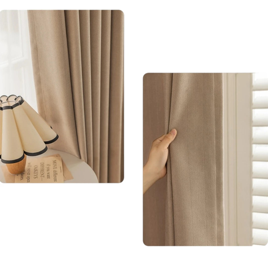 Janet Herringbone Fire Retardant Chenille Blackout Curtains for Bedroom & Living Room - Thermal Insulated Noise Reducing Window Drapes for Home Decor