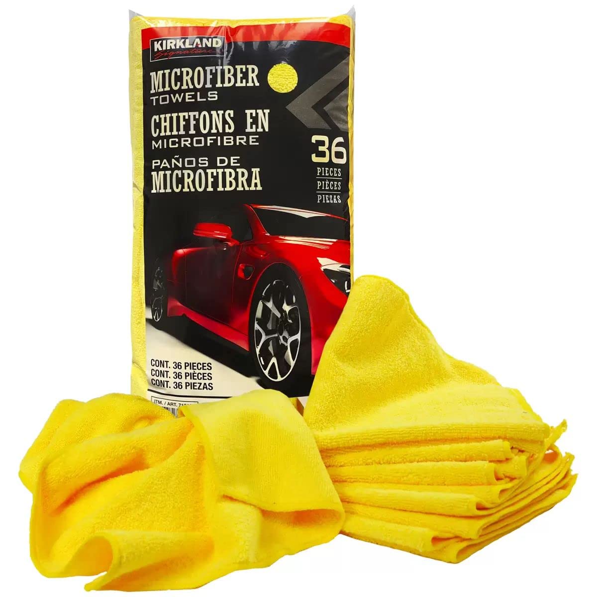 Kirkland Signature 713160 Ultra Plush Microfiber Towels - 36 Pack, Yellow, 40.6 x 40.6 cm (16 x 16 inches) - Super Absorbent & Quick-Drying Bath, Gym, Spa & Beach Towels for Home & Travel