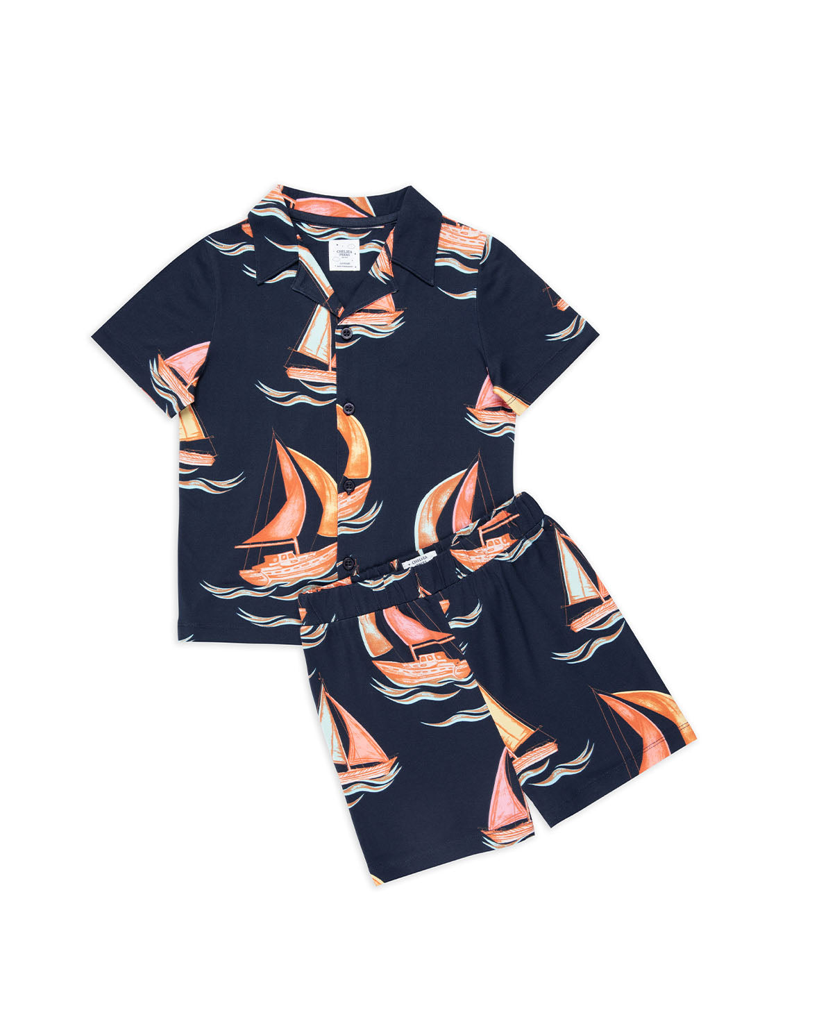 Kids Sailing Boat Print Short Sleeve Pajama Set - Soft Cotton Sleepwear for Boys & Girls - Perfect for Summer Nights & Sleepovers