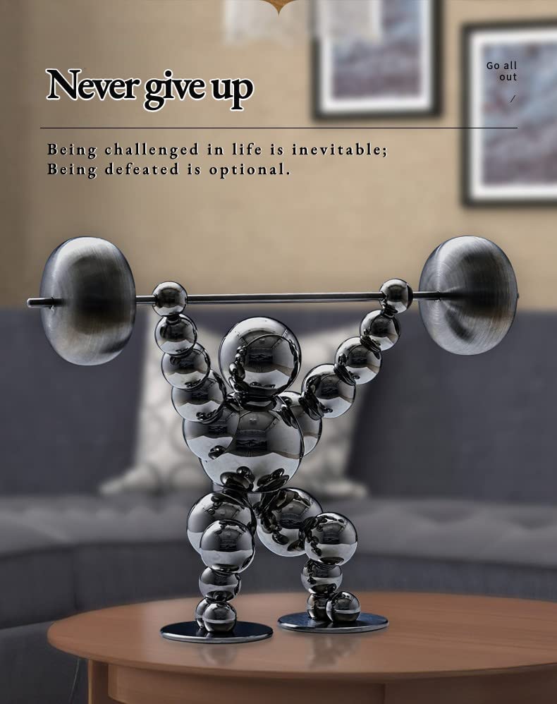 Black Home Office Gym Decor - Original Metal Artwork Sculpture for Desk & Tabletop, Powerlifting Figurine - Motivational Gift for Men | Perfect for Workout Spaces, Home Offices & Fitness Enthusiasts