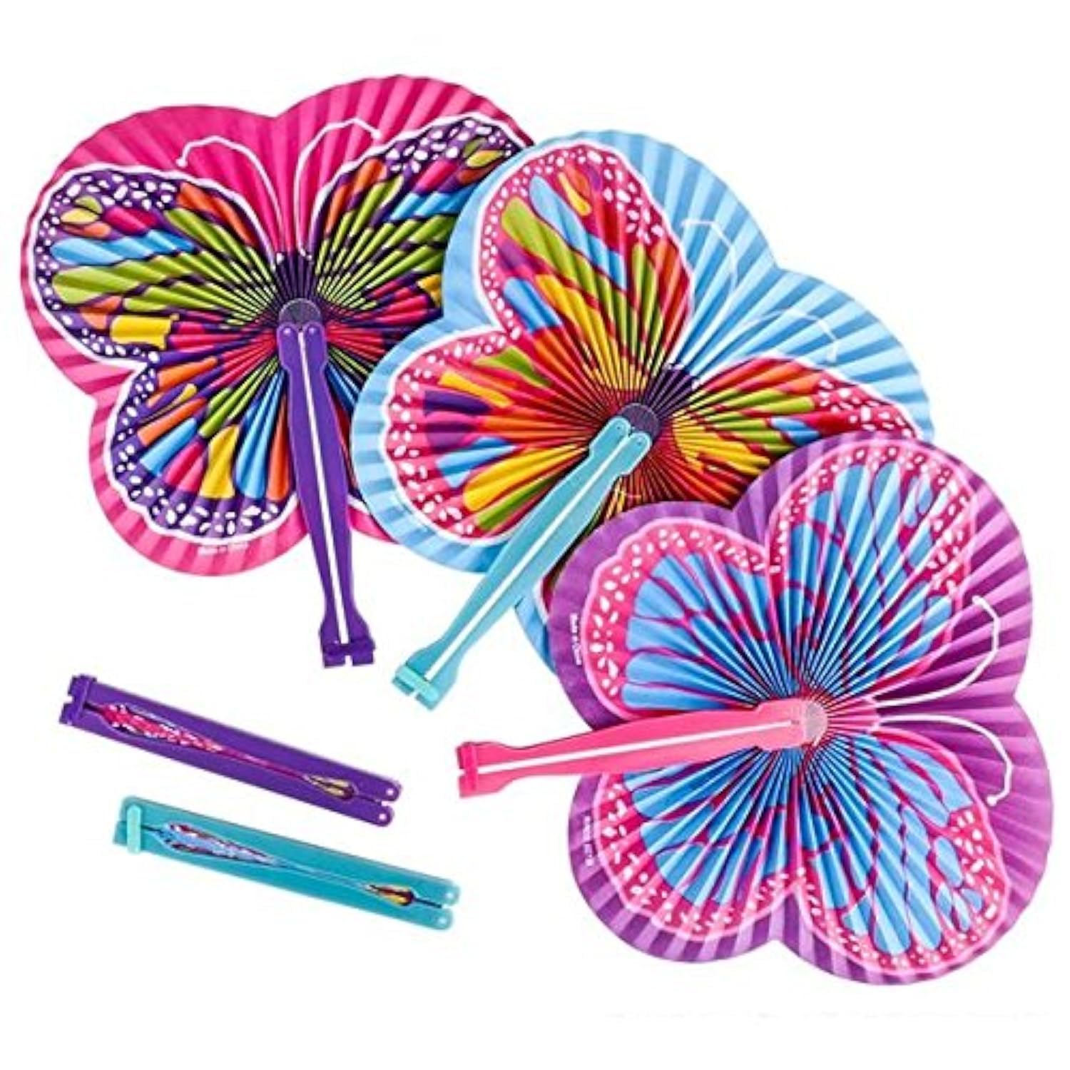 Colorful Butterfly Paper Folding Fans - 12 Pack Party Supplies for Decorations, Favors, Easter Baskets & Classroom Rewards - Perfect for Birthday Parties, Baby Showers, Spring Events & Treasure Box Prizes