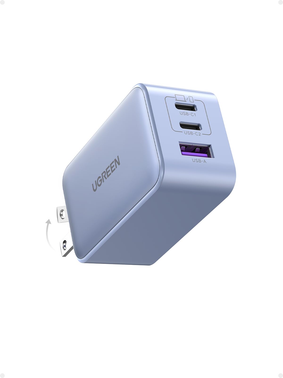 UGREEN Nexode 65W GaN Fast Charger - 3-Port USB C Wall Charger for MacBook Pro/Air, iPad, iPhone 15/14, Galaxy S24/S23/S22, Dell XPS 13, Pixel - Compact Foldable Design for Travel, Office & Home Use