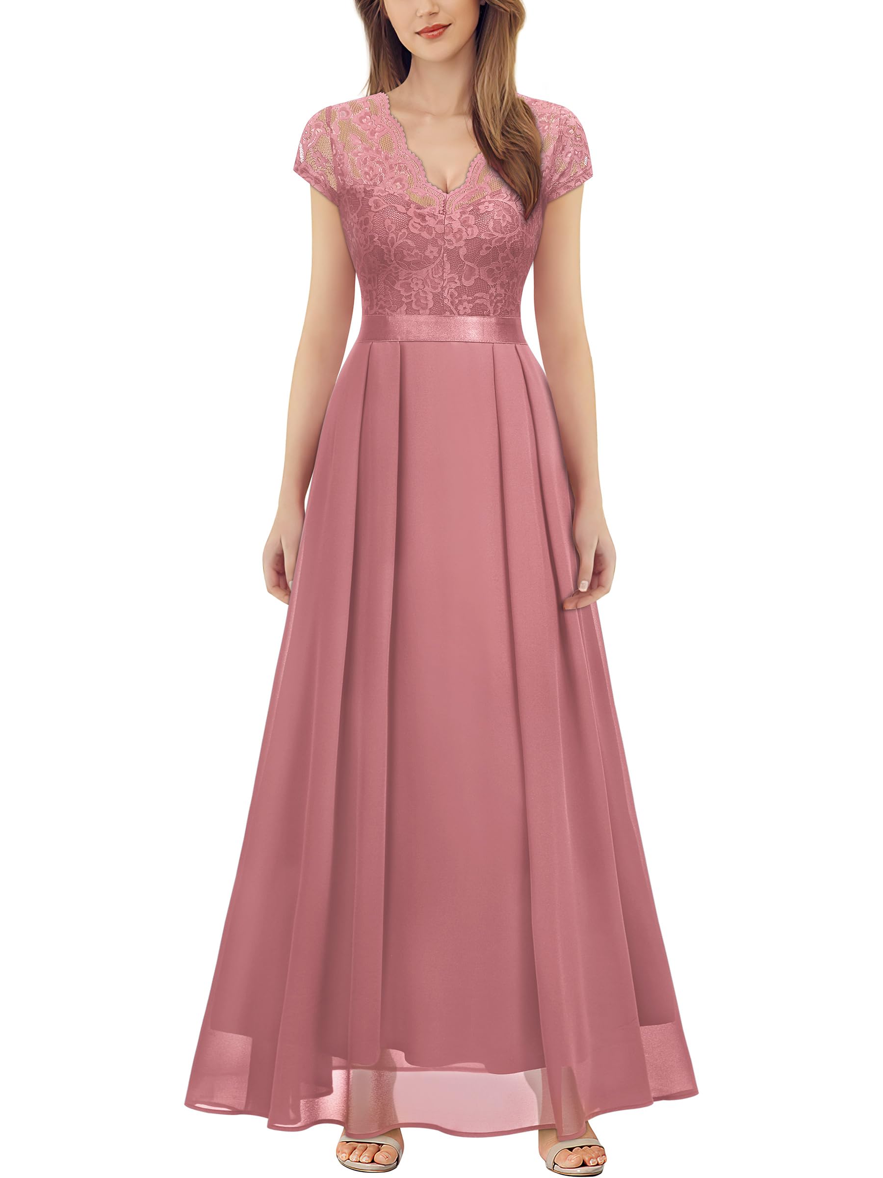 Elegant Floral Lace V-Neck Bridesmaid Dress for Women - Perfect for Weddings, Parties & Formal Events | Miusol