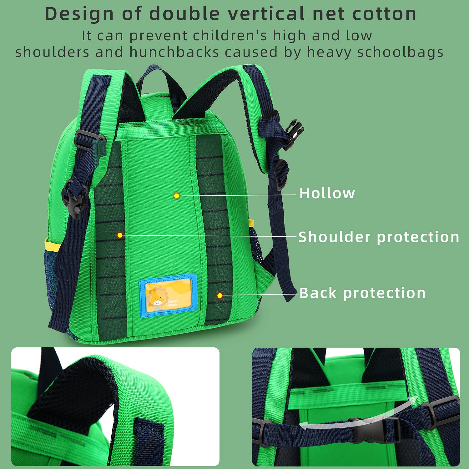 Dinosaur Kids Backpack for Boys & Girls - Waterproof Toddler Backpack for Preschool, Daycare & Travel - Cute Green Bus Design for School Supplies & Outdoor Adventures