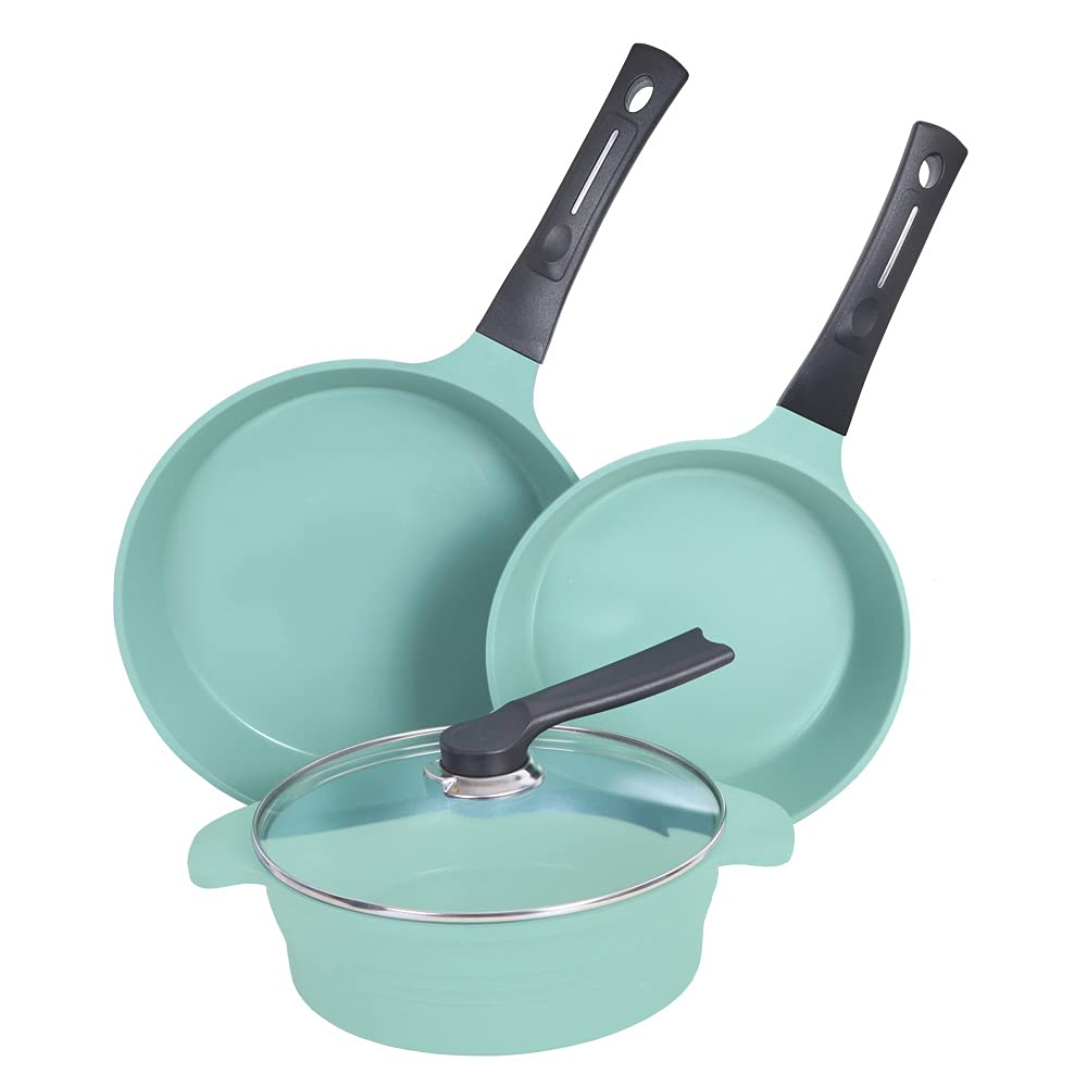 Premium Non-Stick Ceramic Cookware Set - 4-Piece PFOA-Free Kitchen Kit with Frying Pans & Casserole (Tempered Glass Lid) | Jade Coated, Durable & Easy Clean | Perfect for Sauteing, Frying & Slow Cooking | Ideal for Home Chefs & Healthy Cooking