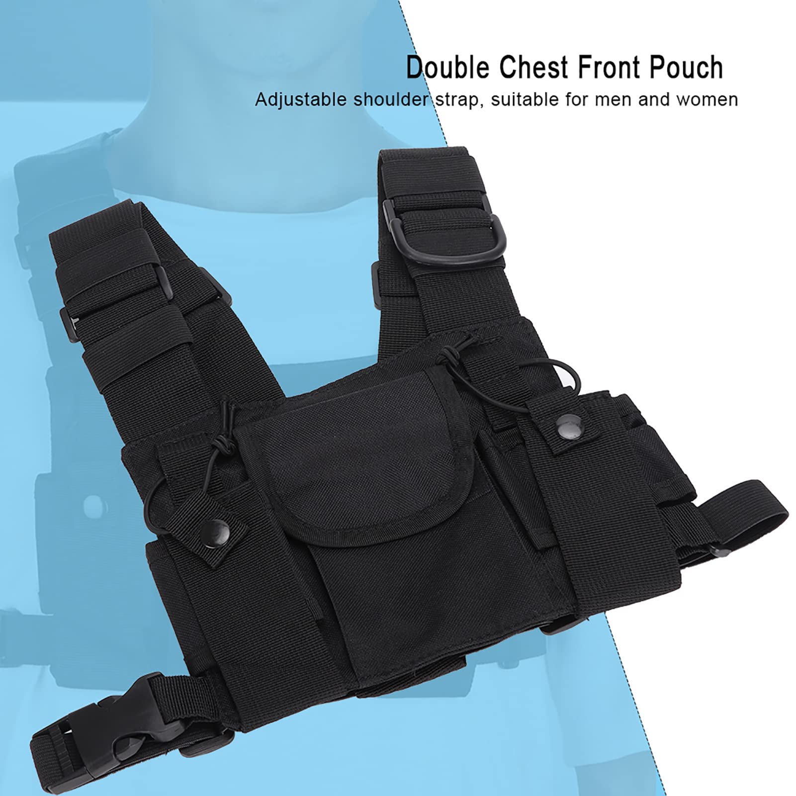 ElgnAura Tactical Chest Harness for Two-Way Radios - Adjustable Molle Vest with Dual Front Pouches for Firefighters, Military & Rescue Teams | Perfect for Emergency Response & Outdoor Adventures