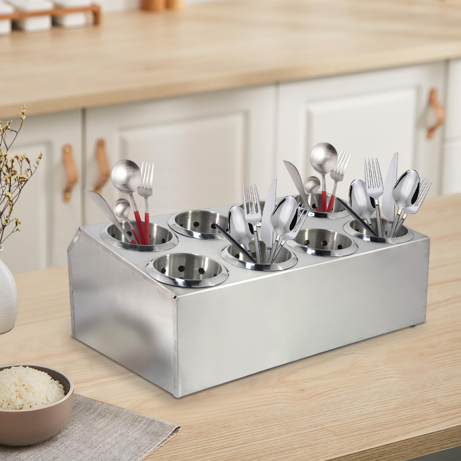 Premium Stainless Steel Utensil Holder for Kitchen Counter - 8 Cup Large Silverware Organizer for Restaurants & Home Use | Durable Metal Cutlery Caddy for Spoons, Forks & Knives | Perfect for Countertop Organization & Easy Access While Cooking