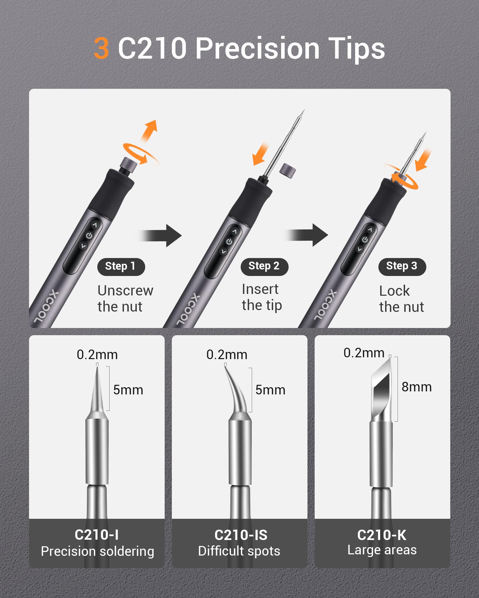 SolderAce Cordless Soldering Iron Kit - USB-C Wireless Soldering Pen with LED Display, 7-Second Fast Heat Up, Adjustable Temperature 392-842°F, Includes 3 C210 Tips - Perfect for Electronics Repair, DIY Projects, and Home Improvement