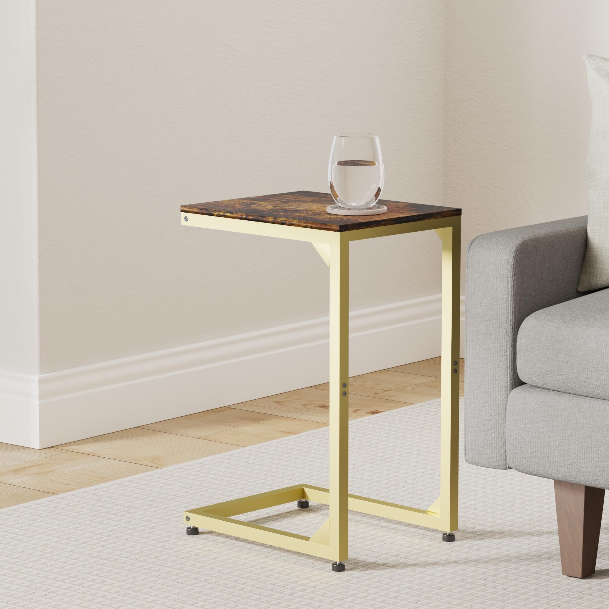 Elegant Gold C Table End Table with Metal Frame - Small Side Table for Couch, Sofa & TV Tray - Perfect for Living Room, Bedroom & Bedside Use - Ideal for Snacking, Reading & Holding Drinks While Relaxing
