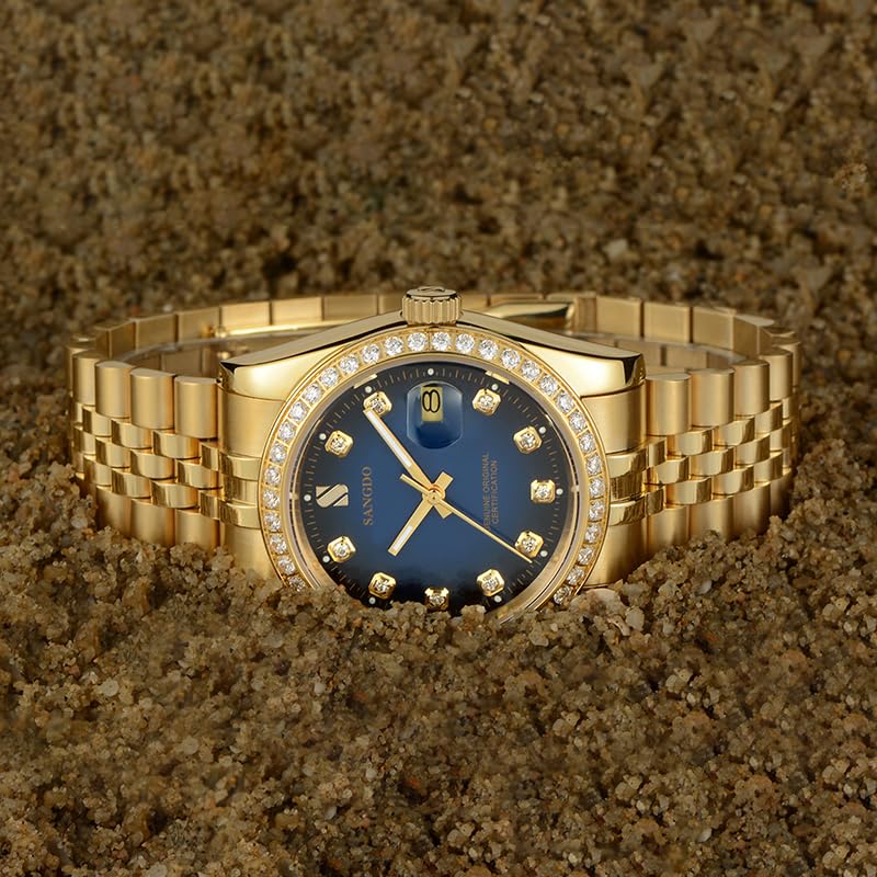 Premium Men's Automatic Self-Winding Watch - Stainless Steel Calendar Display, Water Resistant, Gold Tone | Perfect for Business, Outdoor Activities & Luxury Gifts for Him