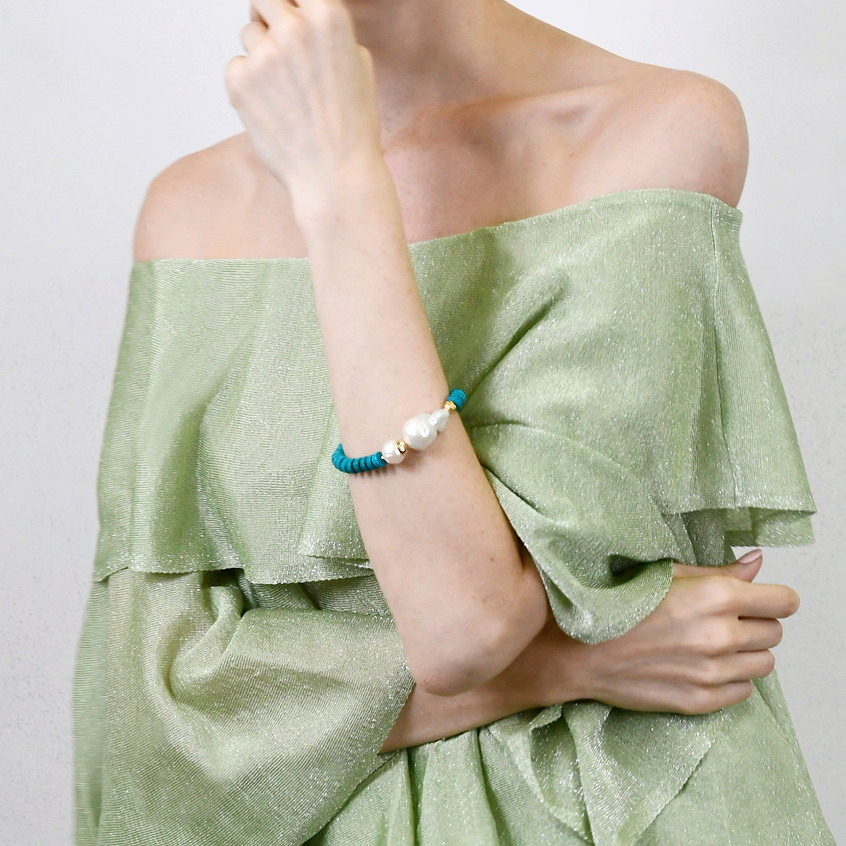 Turquoise & Baroque Pearl Bracelet AB011 - Elegant Handmade Jewelry for Women | Perfect for Weddings, Parties & Everyday Wear