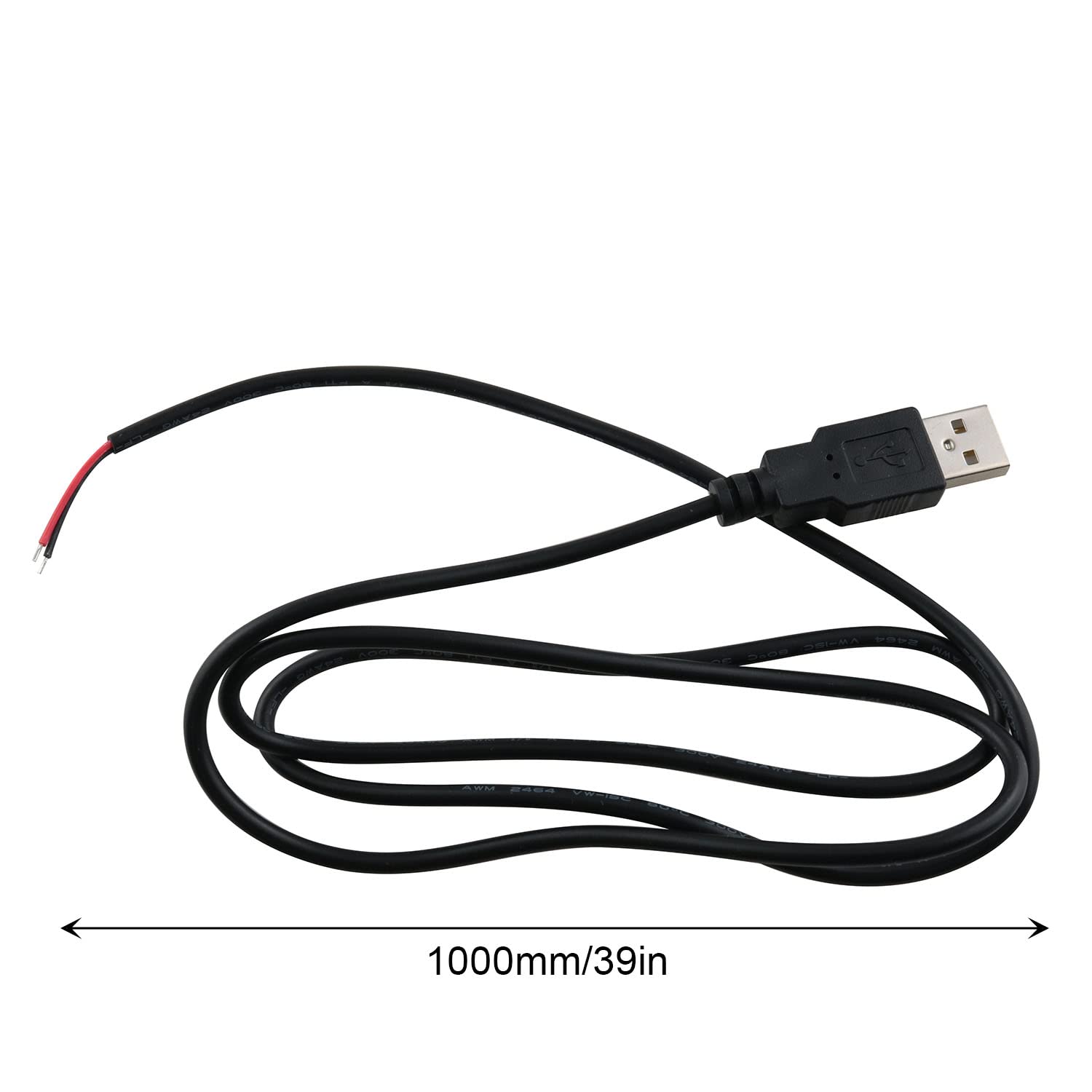 2pcs 24AWG USB 2.0 Pigtail Cable 3.3ft - 5V 5A Power for DIY Electronics