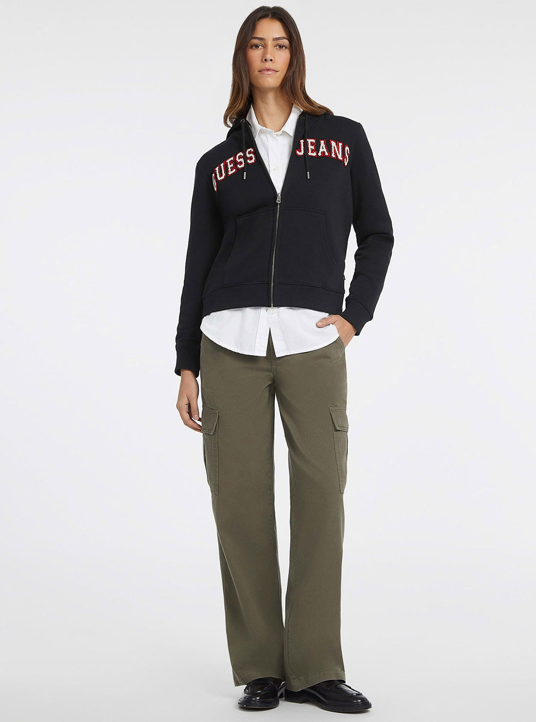 Guess Black Zip-Up Hoodie Jacket for Men & Women | Stylish Casual Outerwear for Everyday Wear & Street Fashion