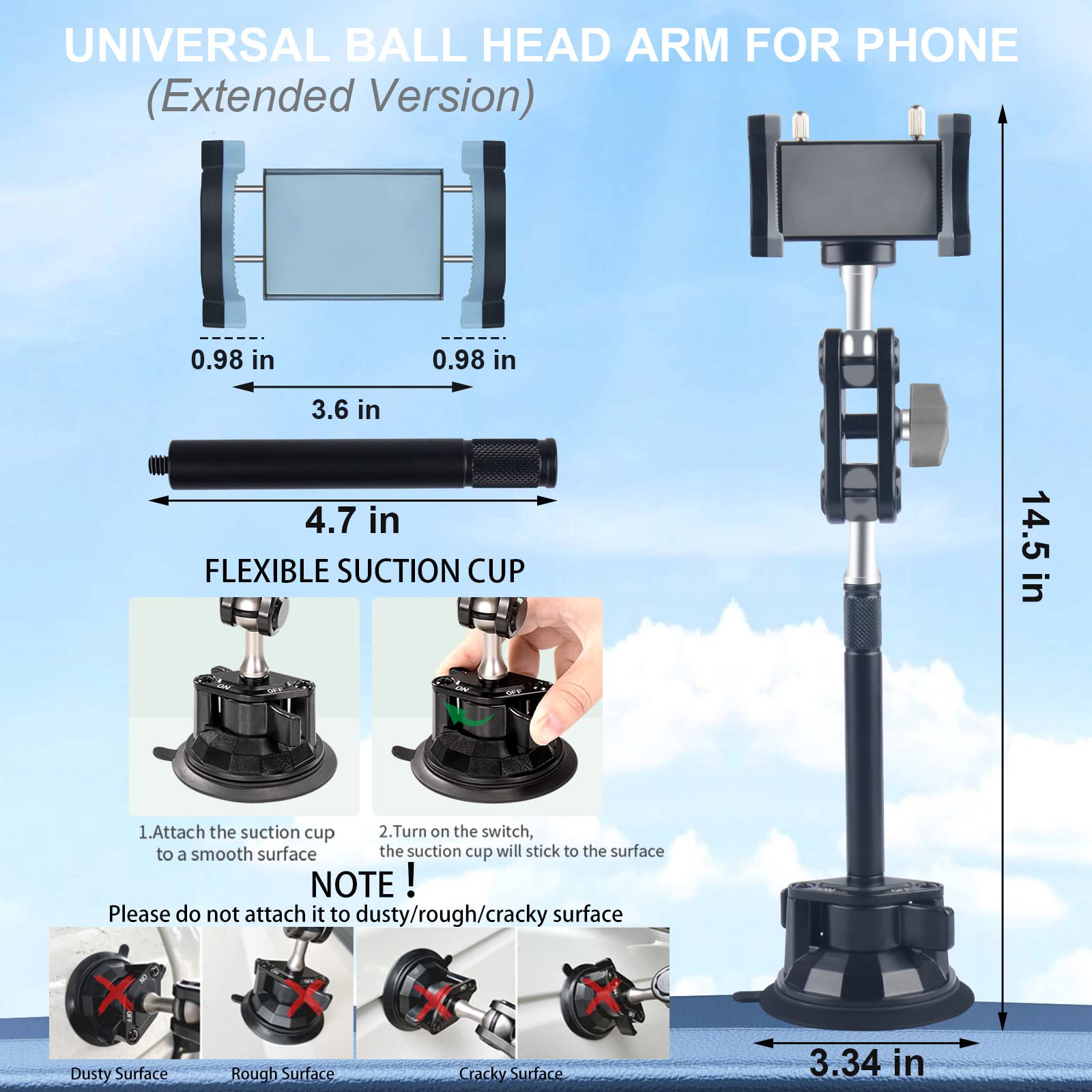360° Adjustable Universal Ball Head Car Phone Mount with Remote Control - Windshield Suction Cup Phone Holder for Hands-Free Video Recording & Driving GPS Navigation - Perfect for Vlogging, Live Streaming & Road Trips