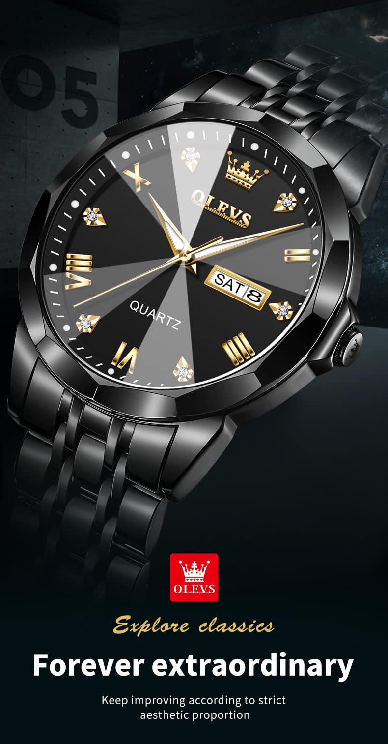 Luxury Men's Watches - OLEVS Stainless Steel Dress & Casual Watch with Date, Waterproof (Silver/Gold/Blue/Black, Diamond/Roman/Arabic Numeral Dial) - Perfect for Business, Formal Events & Everyday Wear