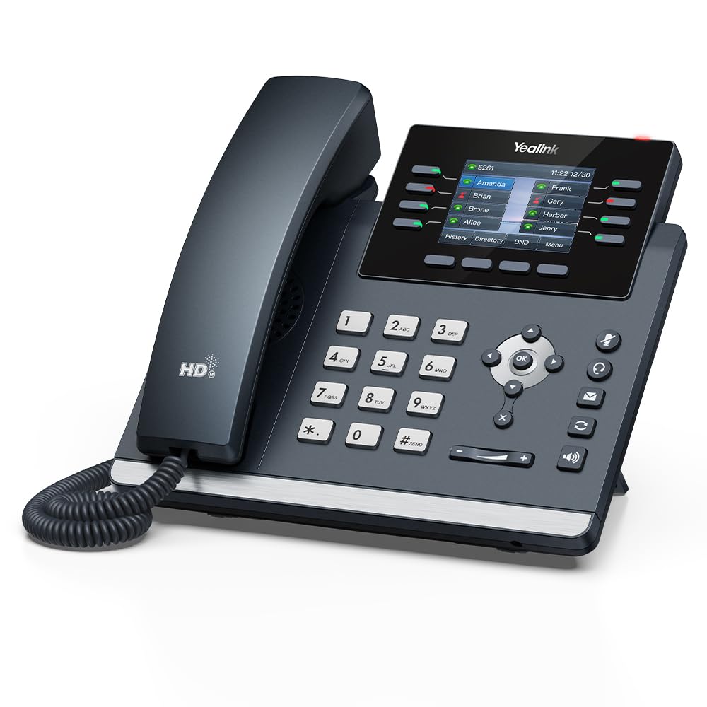 Yealink SIP T44U IP Phone - Corded Desktop VoIP Phone with Wall Mountable Design, HD Voice, 4.3