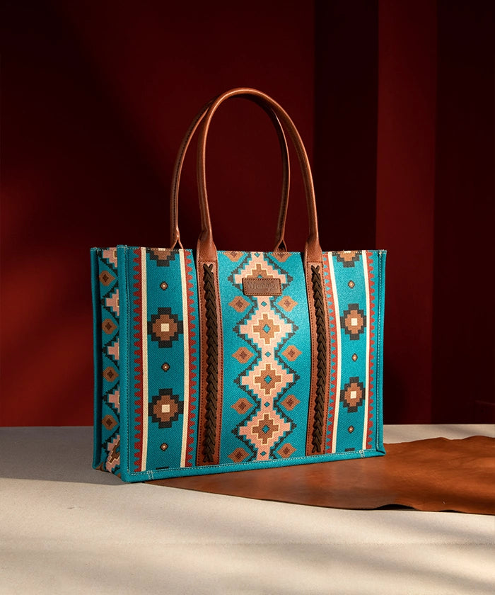 Wrangler Aztec Print Canvas Tote Bag for Women - Stylish & Durable Handbag for Shopping, Beach, Work & Travel