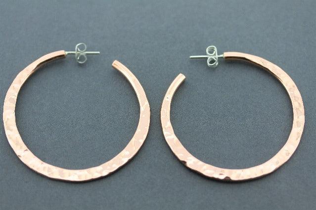 XL Flattened Copper Battered Hoop Earrings - Perfect for Boho, Vintage, and Casual Outfits