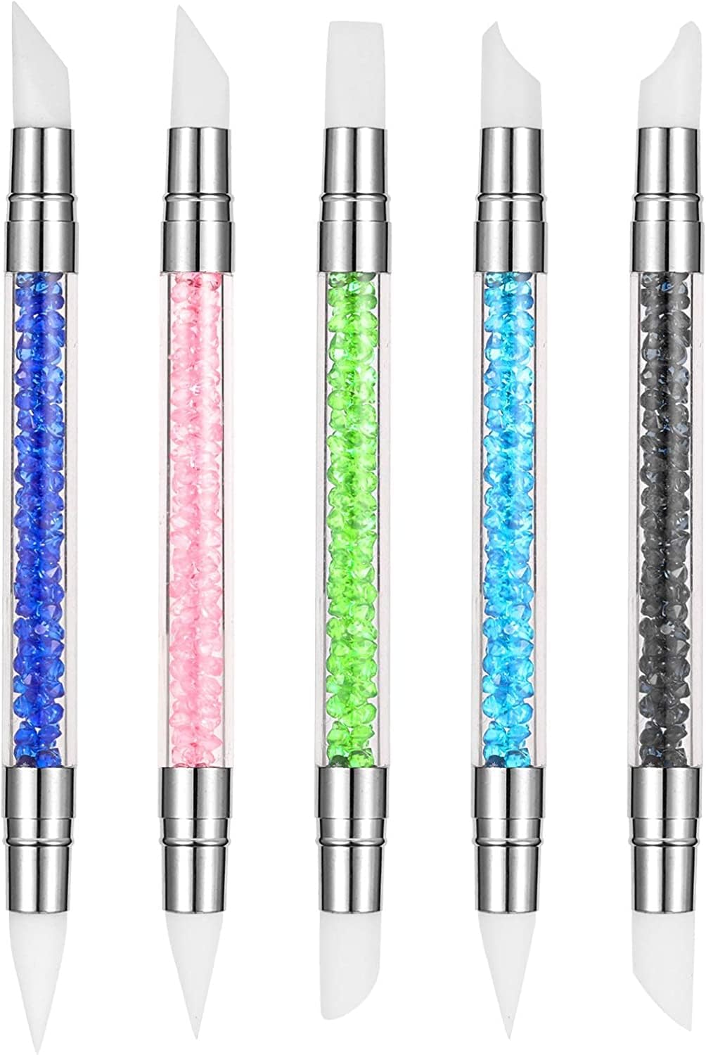 Sminakh 5Pcs Silicone Nail Art Brushes Set - Professional Silicone Rhinestone & Polish Carving Pen for Nail Design - Perfect for Gel Polish, Acrylic Nails & DIY Manicures at Home or Salon