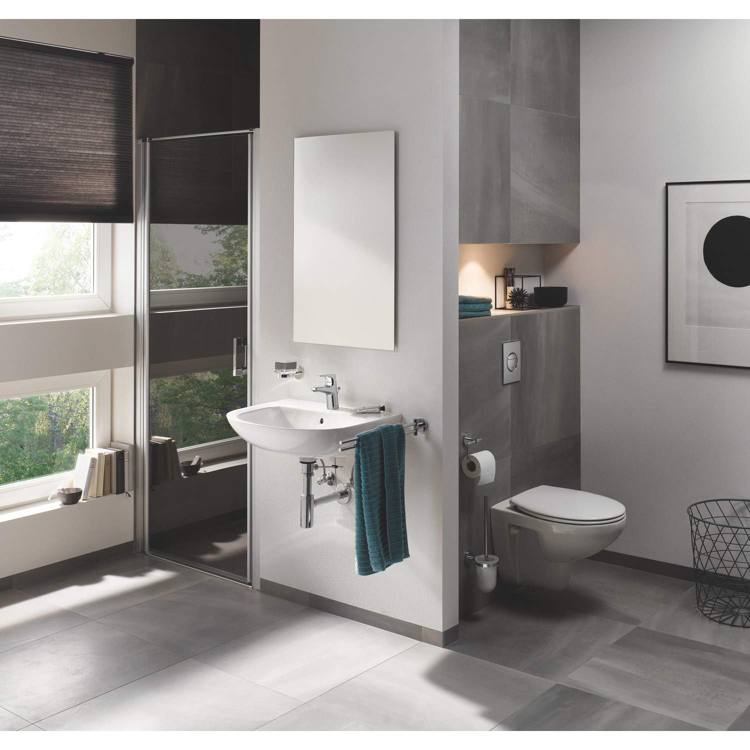 Grohe 40513001 Essentials Cube Toilet Brush Set - Modern Bathroom Cleaning Kit with Holder for Home & Commercial Use