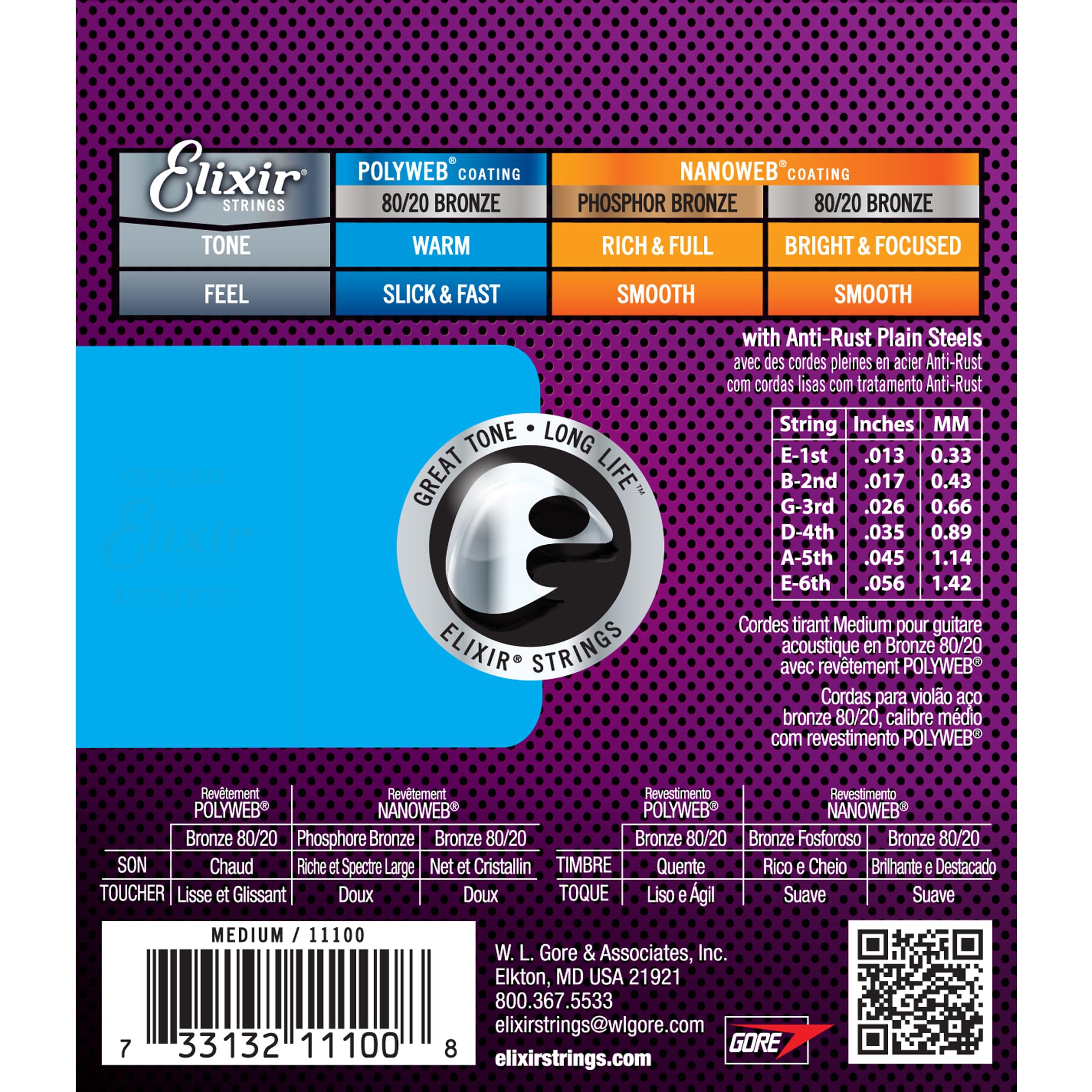 Elixir Acoustic Guitar Strings 80/20 Bronze with POLYWEB Coating - 6 String Set, Medium 13-56 - Long-Lasting Warm Tone & Comfortable Feel - Perfect for Folk, Country & Fingerstyle Playing