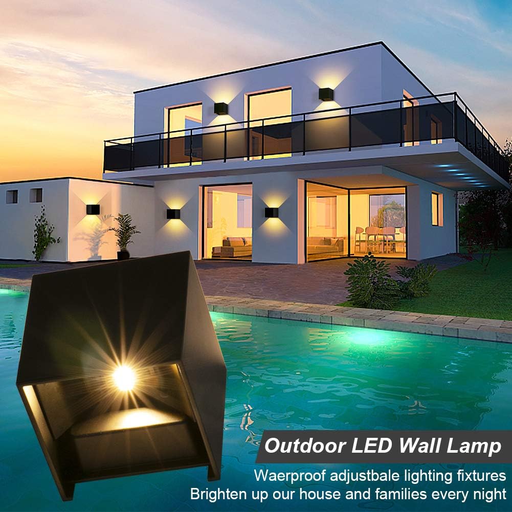 LEDMO 4 Pack 12W LED Wall Lights - 3000K Warm White, Adjustable Beam Angle, IP65 Waterproof for Indoor/Outdoor Use - Perfect for Patio, Garden, Garage & Entryway Lighting