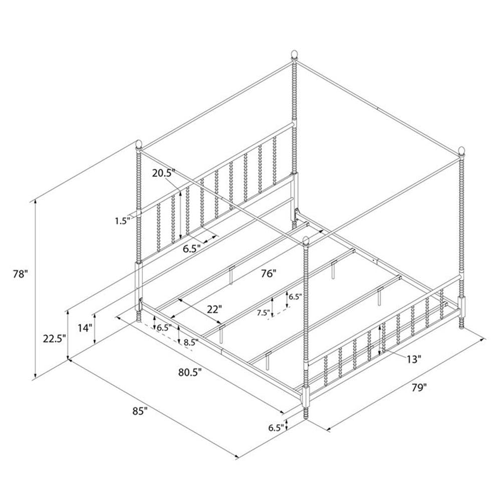 Pemberly Row King Size Canopy Bed Frame with Headboard & Footboard - Sturdy Metal Slats, No Box Spring Required, Easy Assembly - Perfect for Master Bedroom, Guest Room & Luxury Bedroom Decor