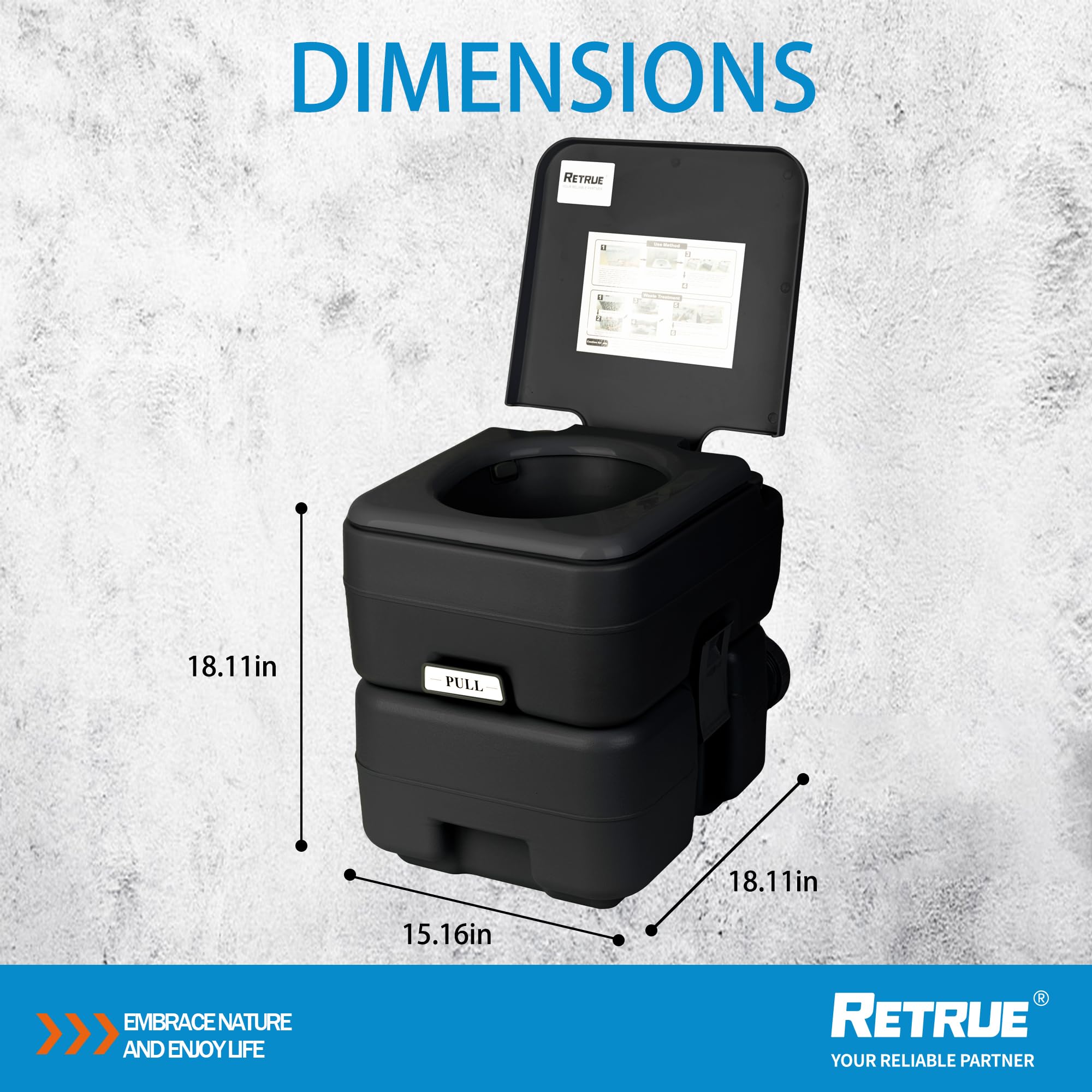 RETRUE 5.3 Gallon Portable Camping Toilet - Leak-Proof Travel Porta Potty with Detachable Waste Tank & Upgraded Flush Pump | Ideal for RV, Boat, Camping & Outdoor Adventures | Perfect for Road Trips, Hiking & Emergency Preparedness