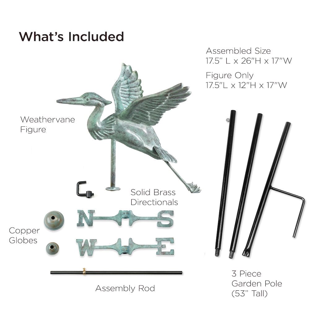 Blue Heron Garden Weathervane - Handcrafted Blue Verde Copper Weather Vane with Decorative Garden Pole | Perfect for Outdoor Lawn, Yard, and Patio Decor