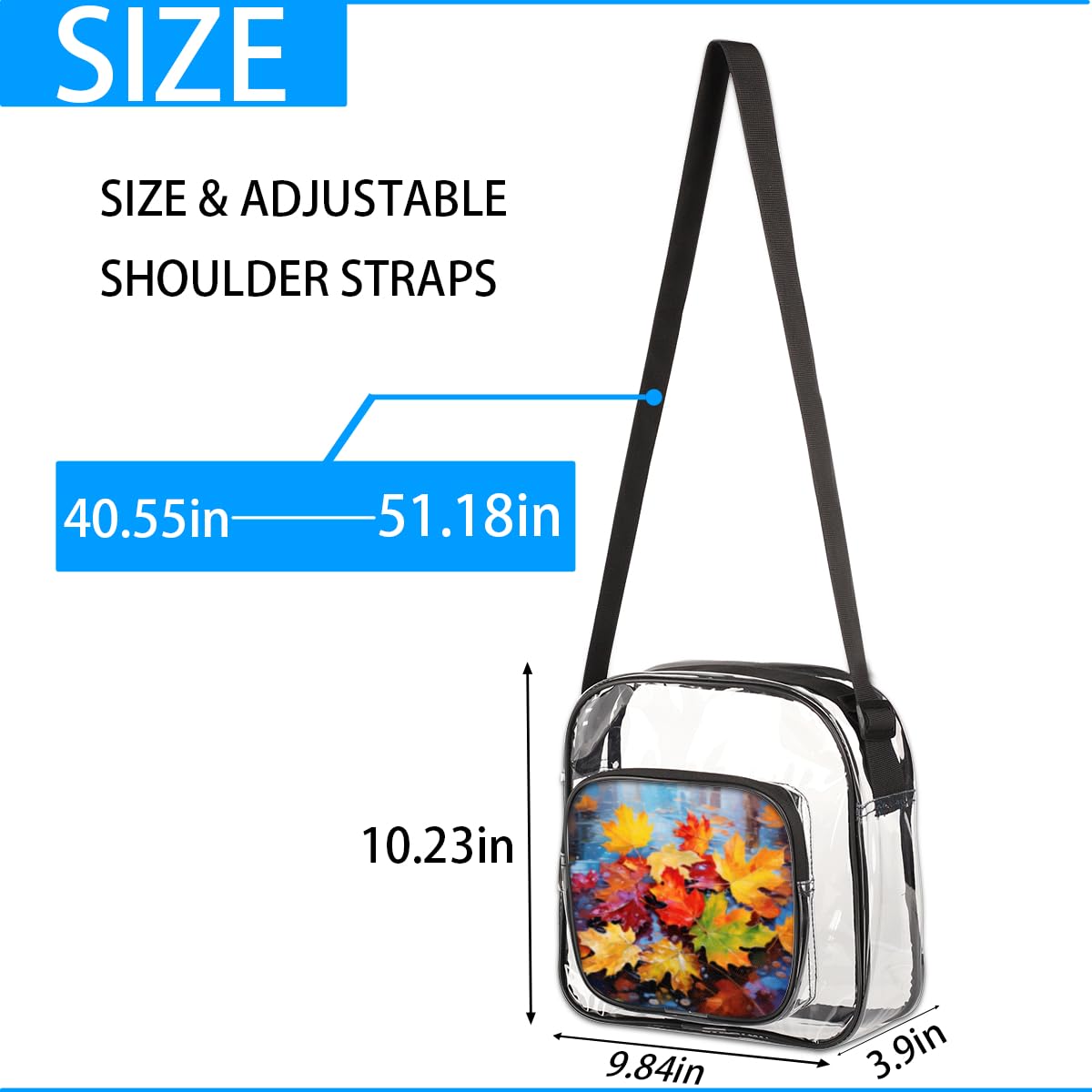 Mularoka Maple Leaf Clear Crossbody Purse Bag - Stadium Approved Transparent Shoulder Bag for Women & Men - Perfect for Music Festivals, Sports Events & Concerts - Fashionable Maple Leaf Design Clear Bag