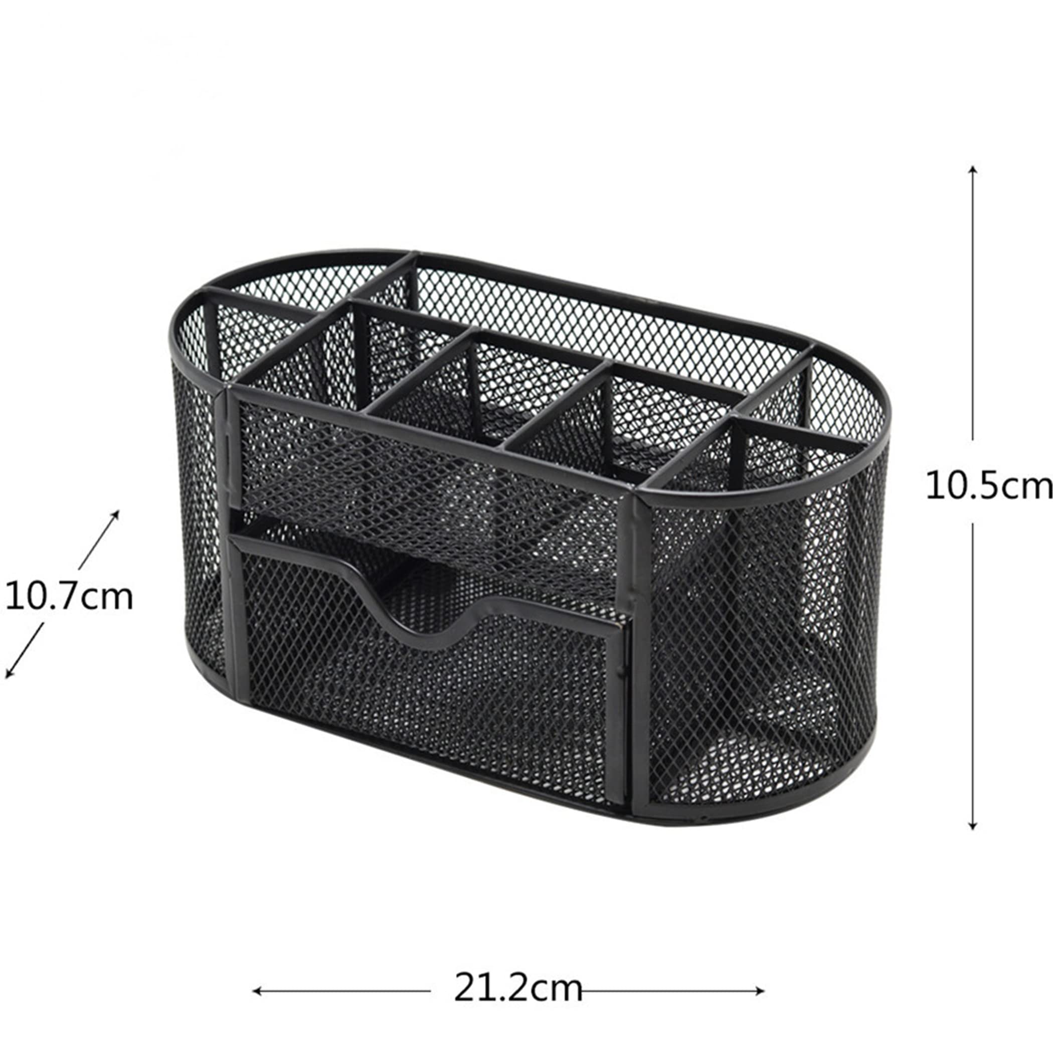 RKQOA Mesh Desk Organizer with 9 Compartments & Drawer - Metal Multifunctional Office Organizer for Pens, Stationery & Supplies | Perfect for Home Office, Workspace & School Desk Organization