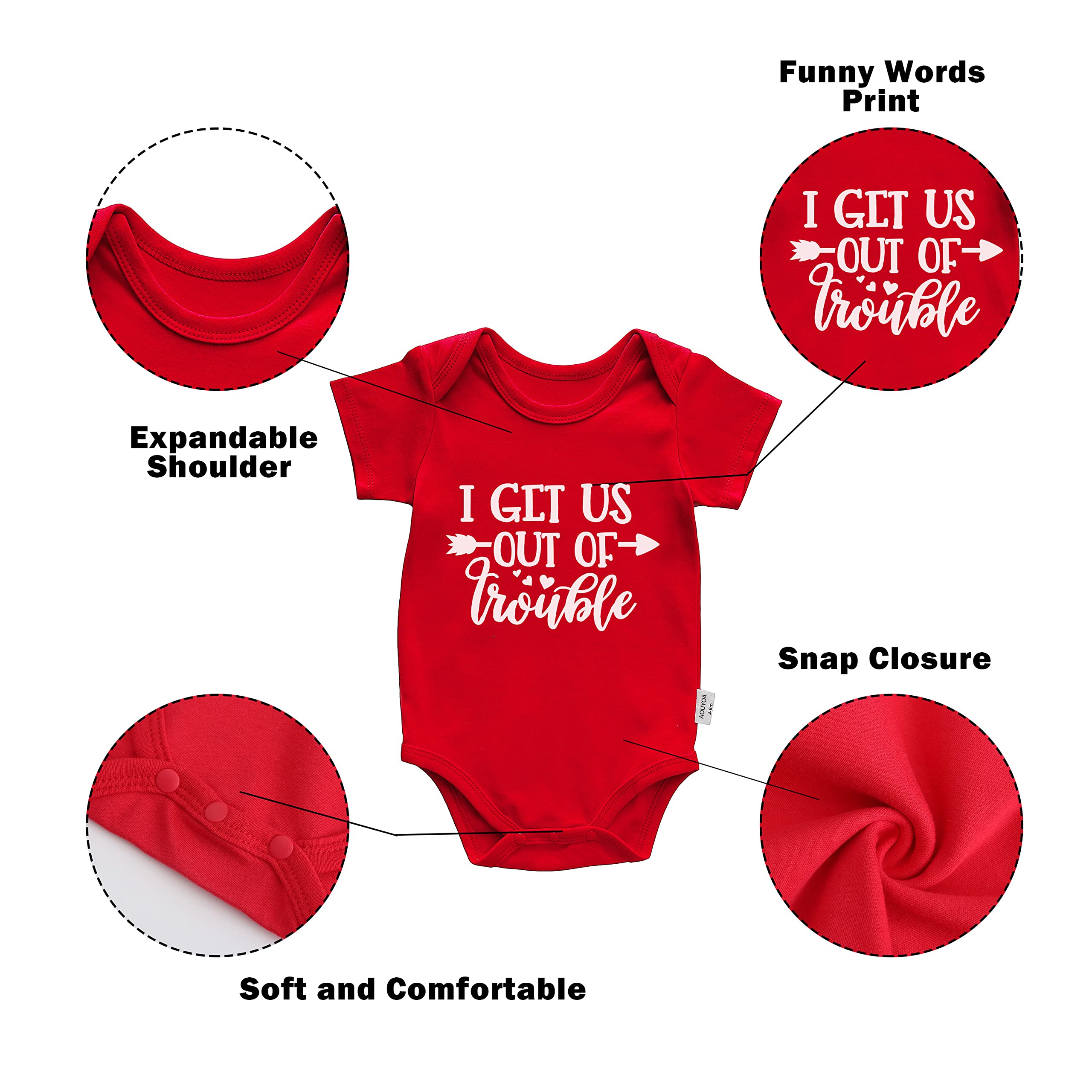 Adorable Twins Baby Bodysuit Set - Matching 'I Get Us Into/Out of Trouble' Outfits for Newborns | Perfect for Twin Photo Shoots, Family Matching Outfits & Special Occasions
