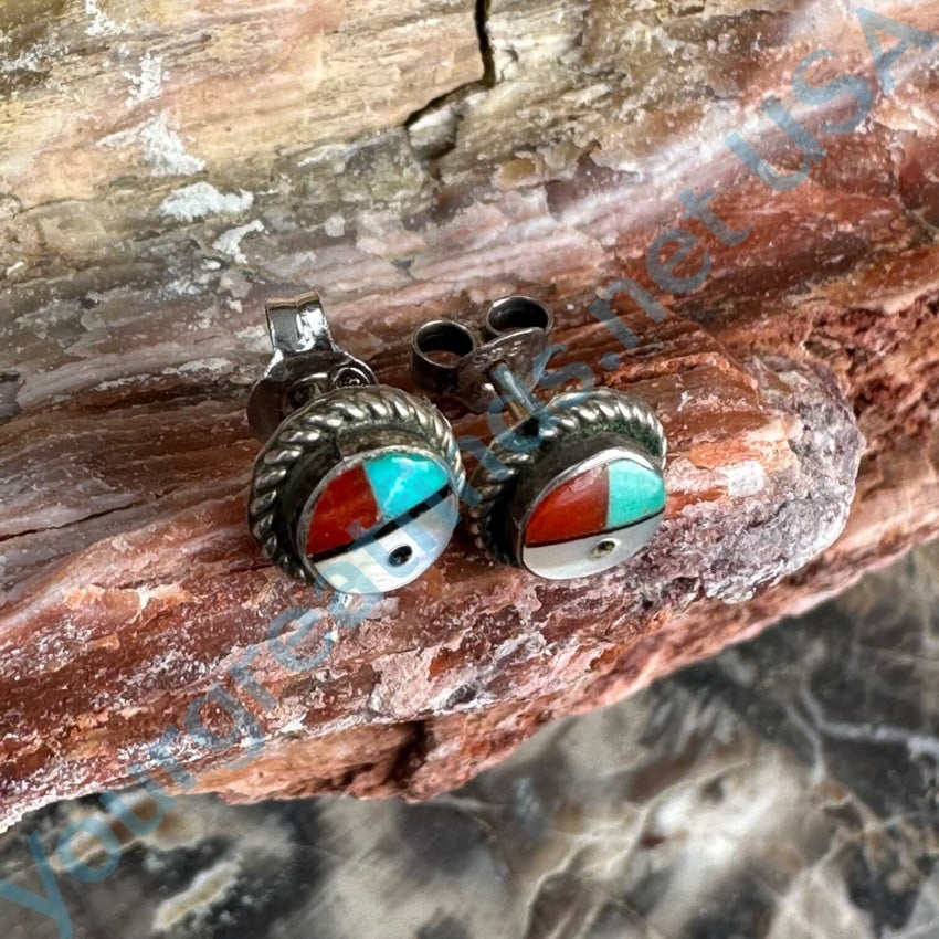 Authentic Zuni Sun God Sterling Silver Pierced Stud Earrings - Vintage Native American Jewelry for Women, Perfect for Boho & Festival Outfits
