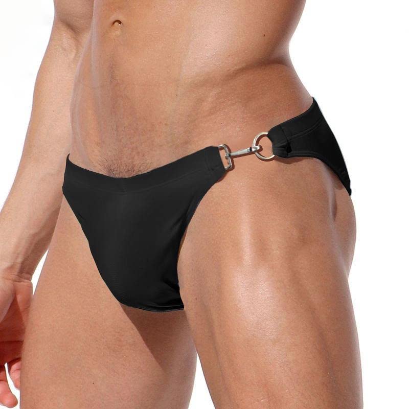 Sexy Men's Nylon Bikini Swim Briefs with Hook & Ring - Comfortable Swimwear for Beach, Pool & Vacation