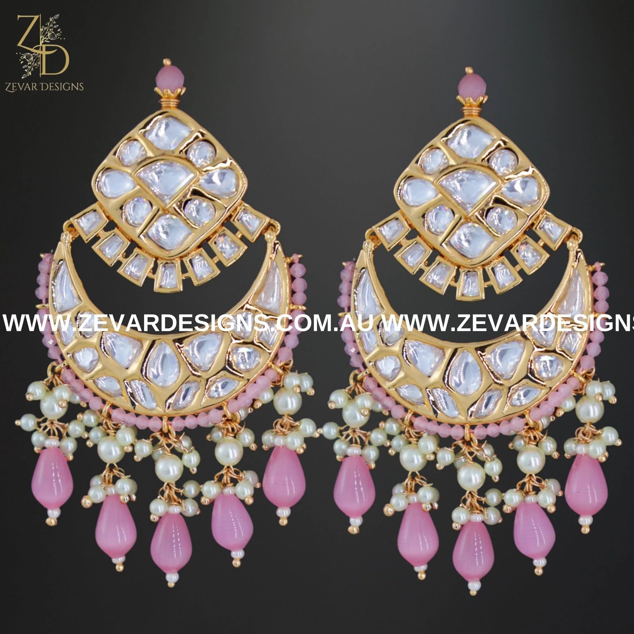 Exquisite Kundan Polki Earrings in Pink – Traditional Indian Jewelry for Weddings, Parties & Festive Occasions