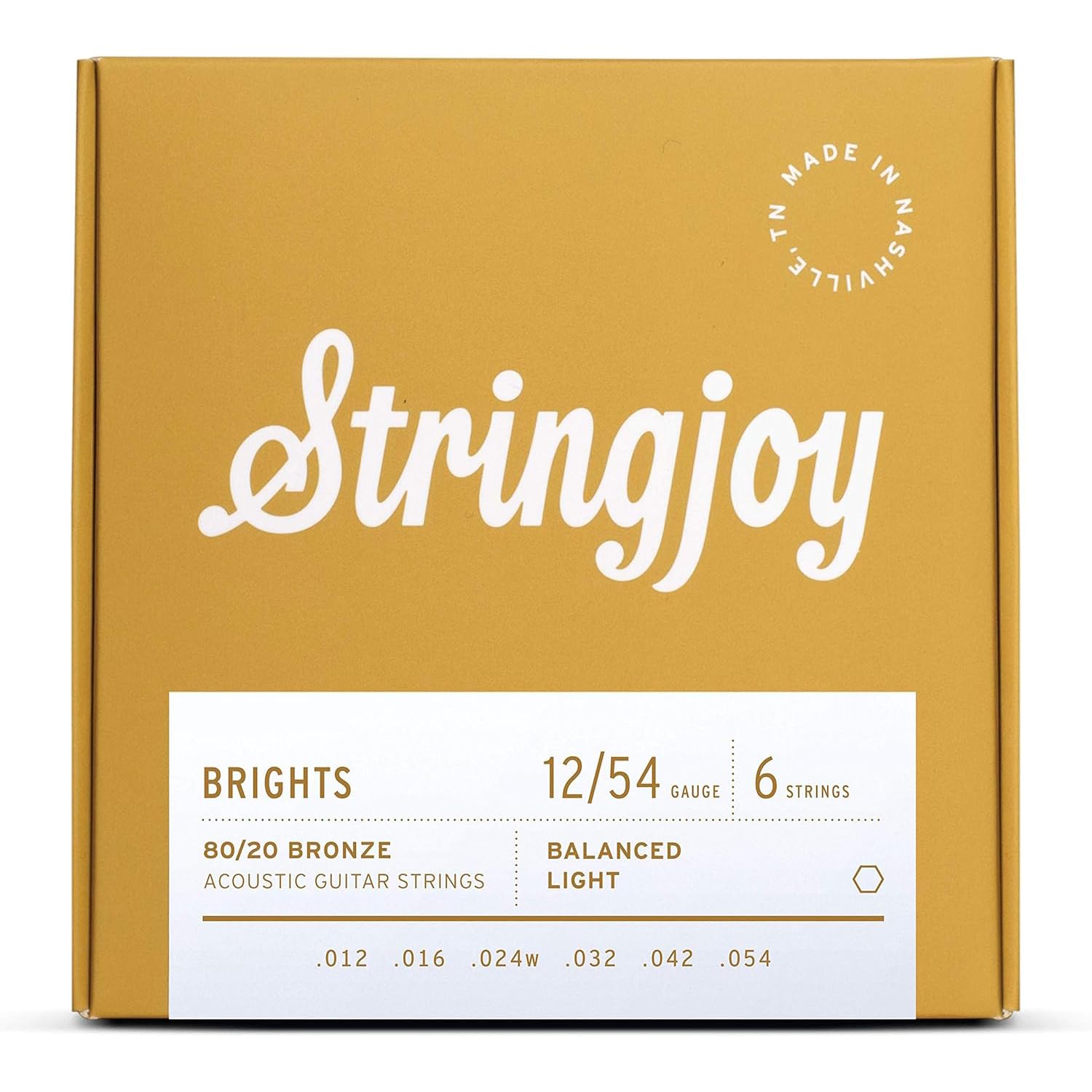 Stringjoy BB1254 Brights 80/20 Bronze Light Acoustic Guitar Strings - 12-54 Light Gauge 6-String Set for Warm Tone & Smooth Playability | Durable Premium Guitar Accessories for Folk, Country & Fingerstyle Playing