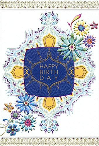 Pictura Happy Birthday Mandala Greeting Card - Elegant Floral Design for Birthday Wishes, Party Invitations & Special Occasions