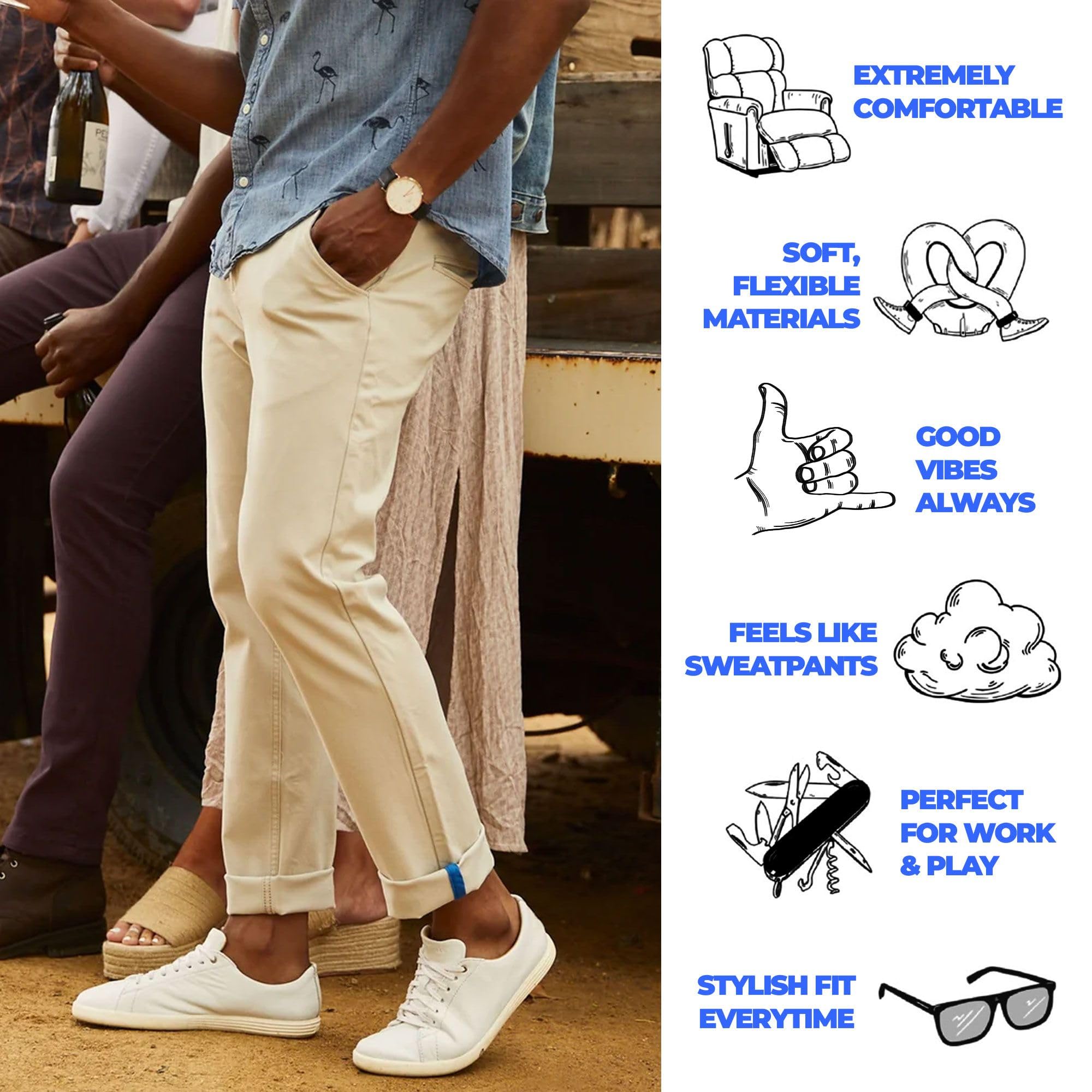 Men's Ultra-Stretch Classic Fit Light Khaki Chino Pants | Comfortable & Stylish Casual Wear for Work, Travel & Everyday Use | Mugsy Teddy’s Collection