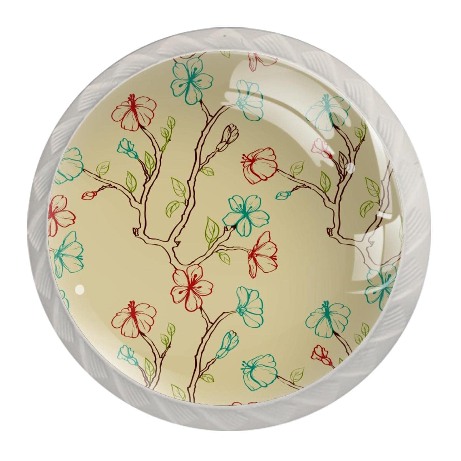 Floral Cherry Tree Cabinet Knobs - Round Drawer Pulls for Dresser, Kitchen, Office & Home Decor | Vintage Style Hardware for Bedroom, Bathroom & Furniture Upgrade