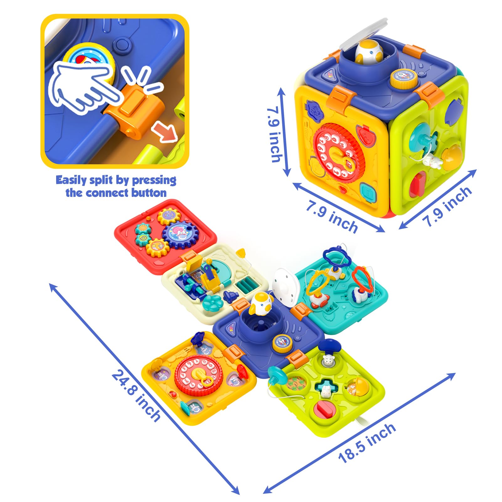Montessori Toys for 1-3 Year Olds - 6-in-1 Sensory Activity Cube for Toddlers | Educational Birthday Gift for Boys & Girls